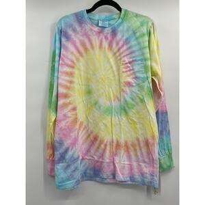 Dreamsicle Tie Dye Top Crew Neck Long Sleeve Pullover Pocket Yellow Large NEW